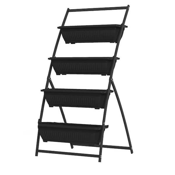 Unbranded 4-Tier Plastic Black Raised Garden Bed, Vertical Garden Planter Set, 4 Outdoor Planter Boxes with Stand, Draining Design