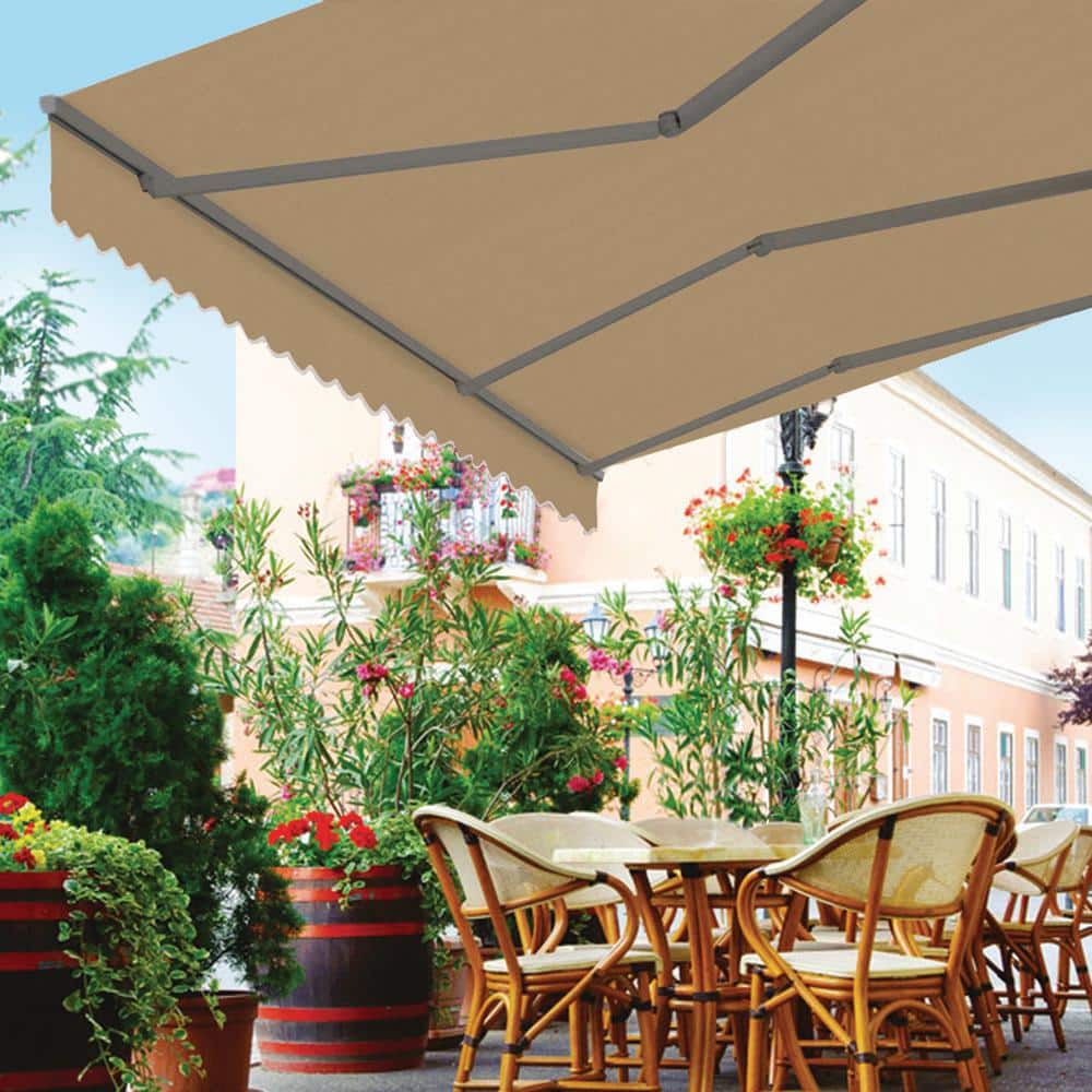 Canvas Umber Motorized Retractable Patio Awning with Acrylic Fabric
