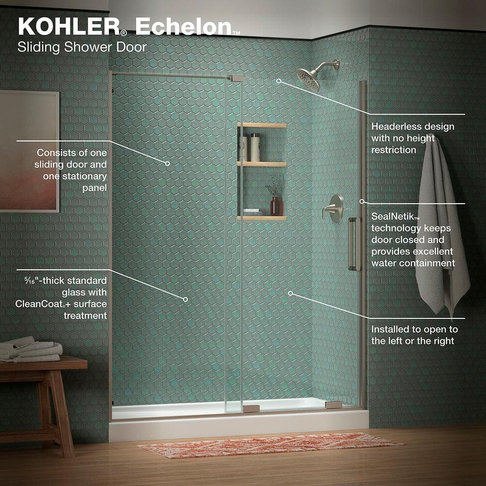 Crystal Clear Frameless Sliding Shower Door with Brushed Nickel Finish