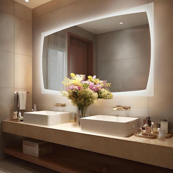 Sxiawe 27 in. W x 47 in. H Rectangular Backlight LED Frameless Wall Mirror Bathroom Vanity Mirror