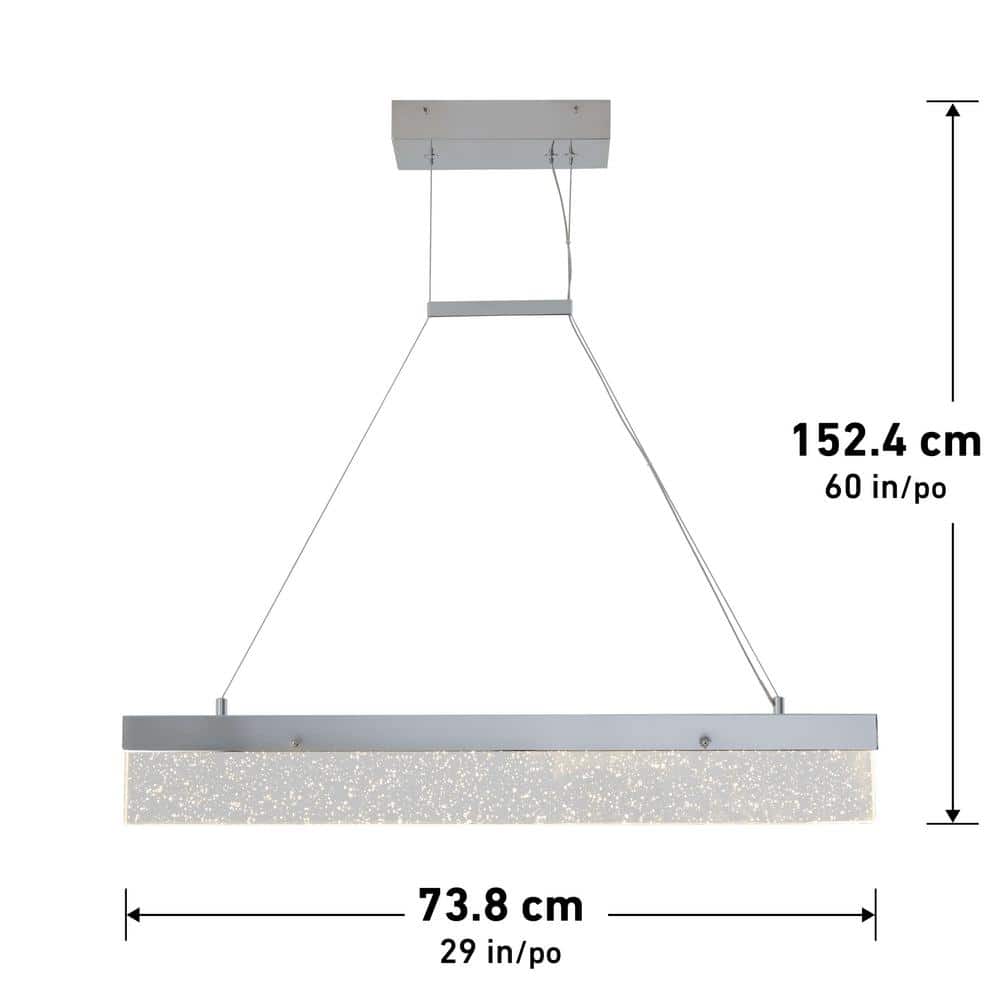Essence Bar Chrome Linear LED Pendant Light with Bubble Glass