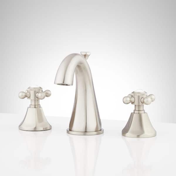 SIGNATURE HARDWARE Boca Raton 8 in. Widespread 1.2 GPM Double Handle Bathroom Faucet in Brushed Nickel