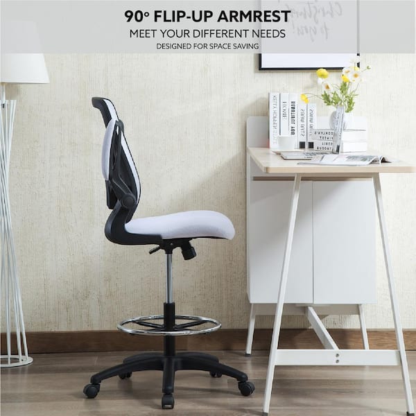 Drafting Chair, Tall Office Chair with Flip-Up Armrests Executive Ergonomic Computer Standing Desk Chair, Office Drafting Chair with Lumbar Support