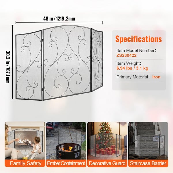 Gymax 3-Panel Fireplace Screen Decor Cover Child Baby Pets Safty