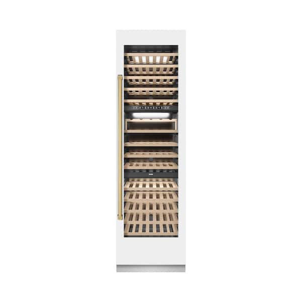 Autograph Edition 24 in. Triple Zone 100-Bottle Column Wine Cooler in White Matte with Polished Gold Accents