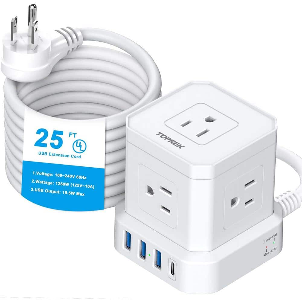 BESHON Power Strip Surge Protector, 5Ft Extension Cord, 6 Outlets with 3  USB Ports(1 USB C Outlet), 3-Side Outlet Extender, Wall Mount, Compact for