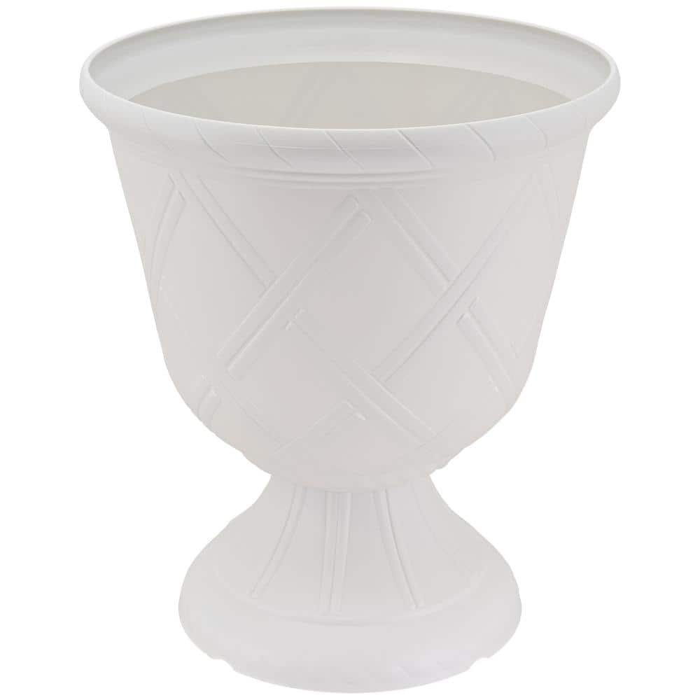 White Round Plastic Lattice Patterned Garden Urn Planter