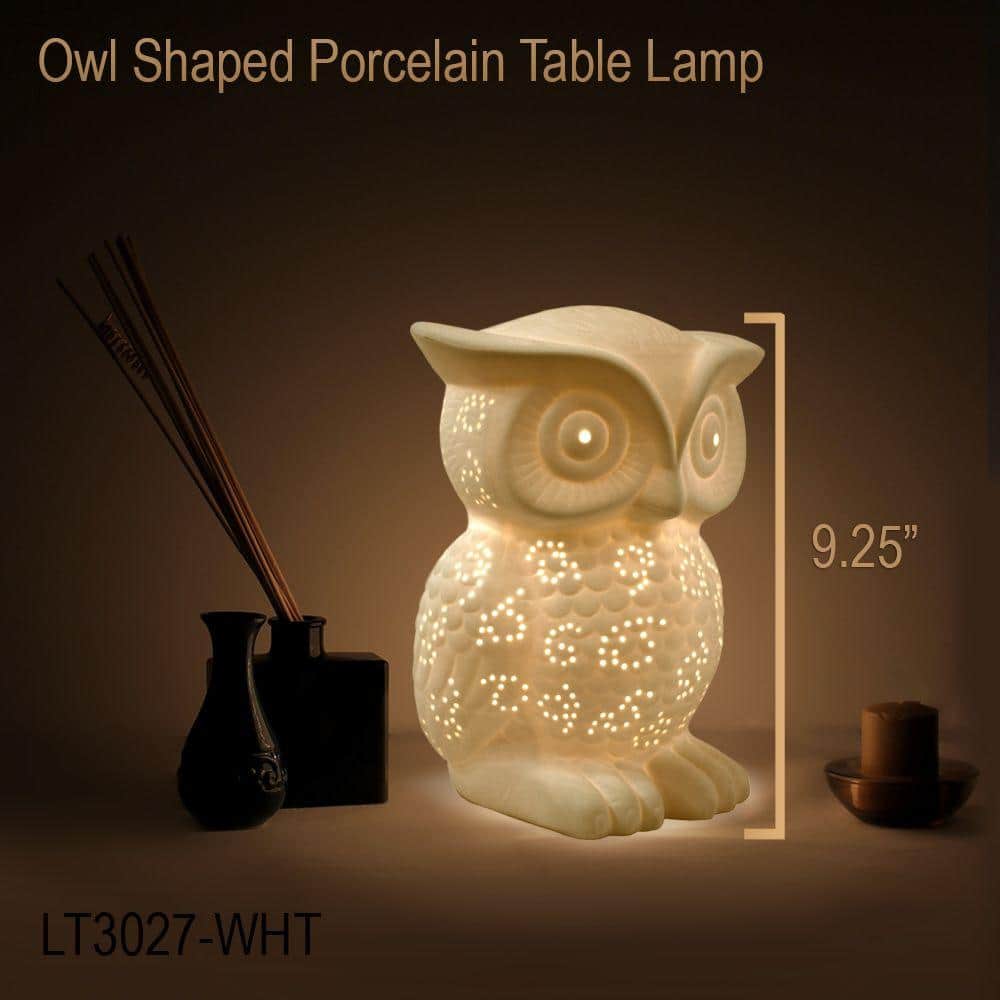 White Porcelain Owl Shaped Kids Table Lamp