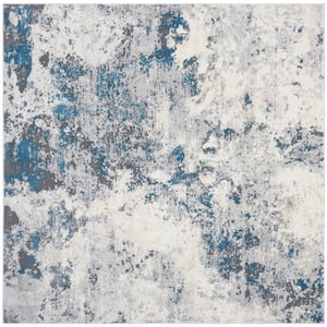 Lagoon Gray/Turquoise 7 ft. x 7 ft. Geometric Distressed Square Area Rug
