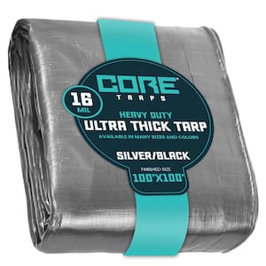 100 ft. x 100 ft. Silver/Black 16 Mil Heavy Duty Polyethylene Tarp, Waterproof, UV Resistant, Rip and Tear Proof
