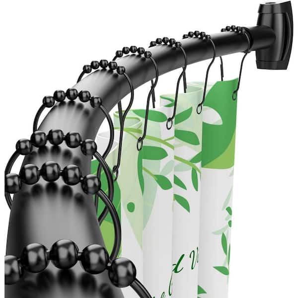 40-72 in. Adjustable Curved Shower Curtain Rod with Rotating Brackets, 0.9MM Aluminum Rod, Need to Drill, Black