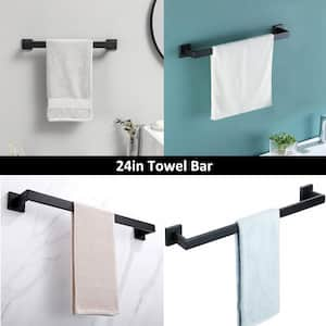 Bath 24 in. Wall Mounted Towel Bar Square Towel Rack Towel Holder in Matte Black (2-Pack)