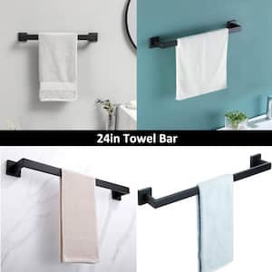 Bath 24 in. Wall Mounted Towel Bar Square Towel Rack Towel Holder in Matte Black