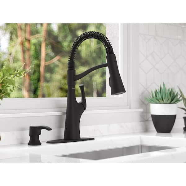 Pfister Ladera Culinary 1-Handle Pull Down Sprayer Kitchen Faucet with Deck  Plate and Soap Dispenser in Matte Black F529-7LRCB - The Home Depot