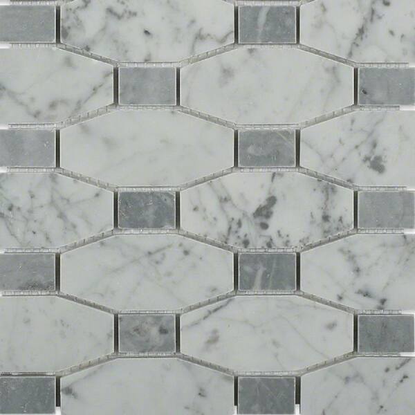 Ivy Hill Tile Diapson White Carrara and Light Bardiglio 9.75 in. x 10 in. Polished Marble Mosaic Tile (0.67 sq. ft./Sheet)