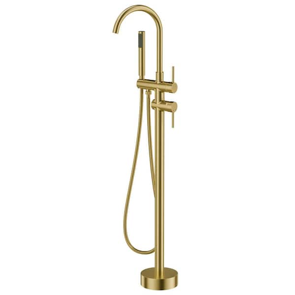 2-Handle Drip-Free Claw Foot Tub Faucet with 360° Rotation in Brushed Gold