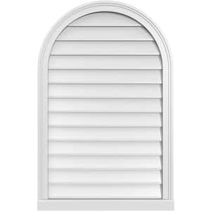 26 in. x 40 in. Round Top Surface Mount PVC Gable Vent: Decorative with Brickmould Sill Frame