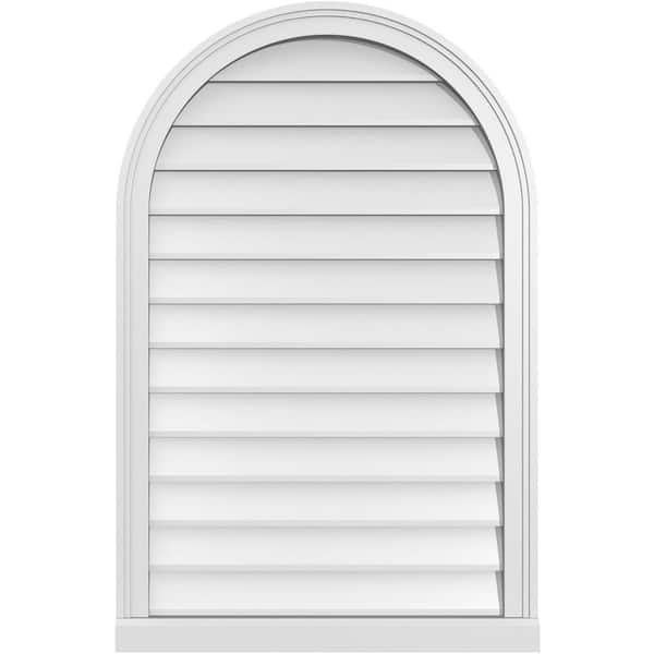 Ekena Millwork 26 in. x 40 in. Round Top Surface Mount PVC Gable Vent: Decorative with Brickmould Sill Frame