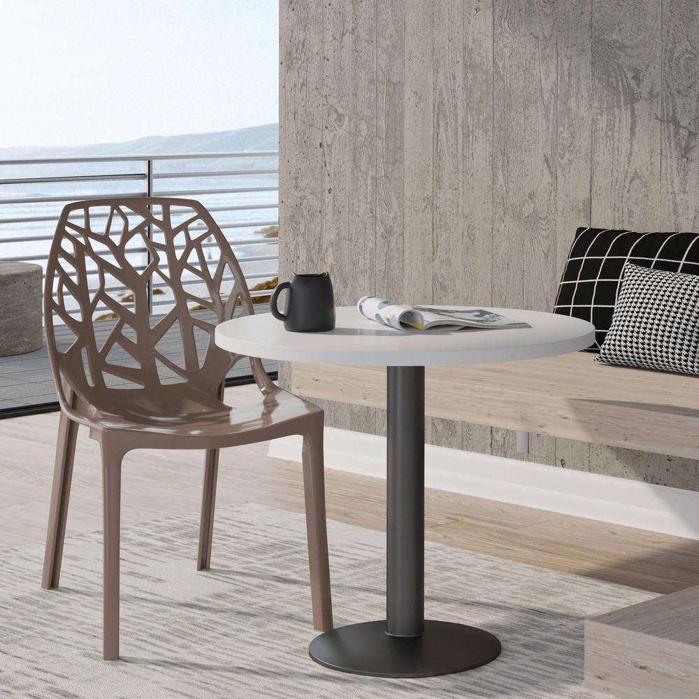 Cornelia Solid Taupe Stackable Plastic Side Chair with Tree Design