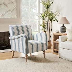 Hallstatt Retro Color Blue Classic Wooden Upholstery Accent Arm Chair with Wood Base