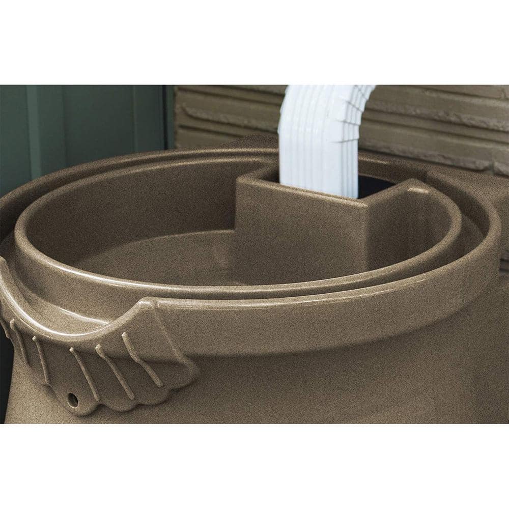 Sandstone Polyethylene 50 Gallon Urn Rain Barrel with Planter