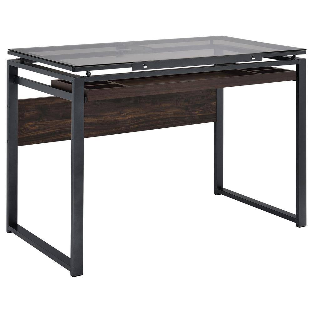 Pantano Dark Gunmetal and Chestnut Glass Top Drafting Desk