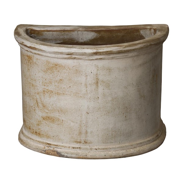 Emissary 20 in. L x 12 in. W x 15 in. H Distressed White Ceramic Semicircle Planter with Drainage Hole