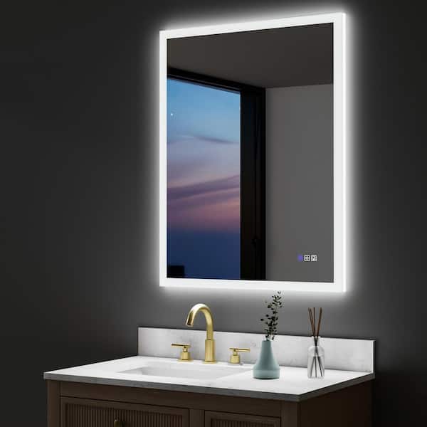 ANGELES HOME 28 in. x 36 in. Wall Bathroom Vanity Mirror, Back and Front-lit LED Light, Anti-Fog, Dimmable, Rectangular, Frameless