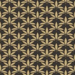Into The Wild Black and Gold Metallic Leaf Motif Non-Pasted Non-Woven Paper Wallpaper Roll