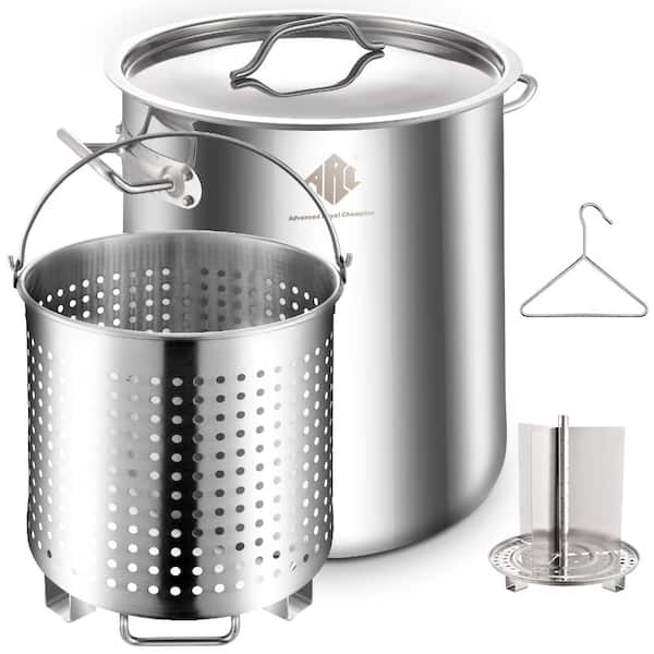 40QT Stainless Steel Stockpot for Seafood Boiler w/ Basket and Steamer Rack, Outdoor Cooking Pot for Turkey Fryer