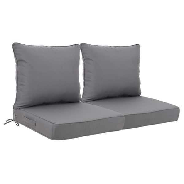 24 x 24 in. Outdoor Deep Seat Cushion (Set of 2), Waterproof and Fade Resistant Patio Cushions(Grey)