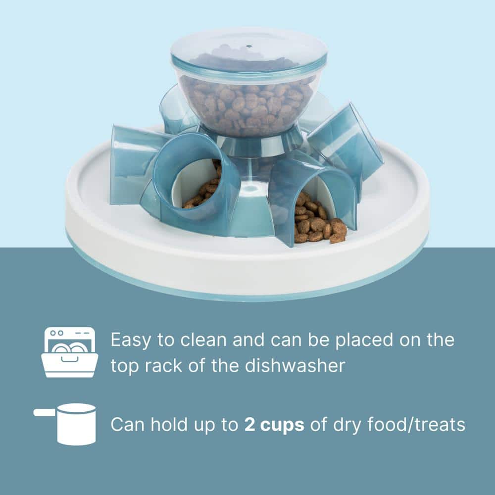 Interactive Blue and White Plastic Tunnel Feeder for Cats