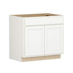 Shaker Partial Overlay 36 in. W x 24 in. D x 34.5 in. H Plywood Assembled Base Kitchen Cabinet in Linen White