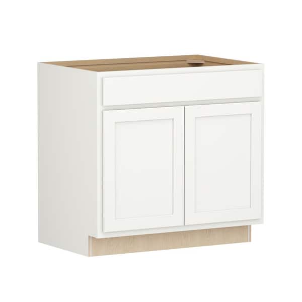 SIMPLY WOODMARK PRO Shaker Partial Overlay 36 in. W x 24 in. D x 34.5 in. H Plywood Assembled Base Kitchen Cabinet in Linen White