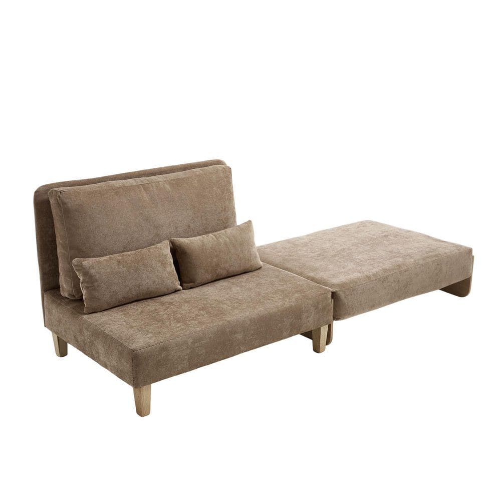 Light Brown Chenille Occasional Chair, Foldable Sofa Bed Recliner, 3-in-1 Convertible Sleeper with 3-Pillows