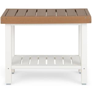 24 in. W Waterproof Heavy Duty HDPE Shower Bench Stool with Storage Shelf in Off White and Brown