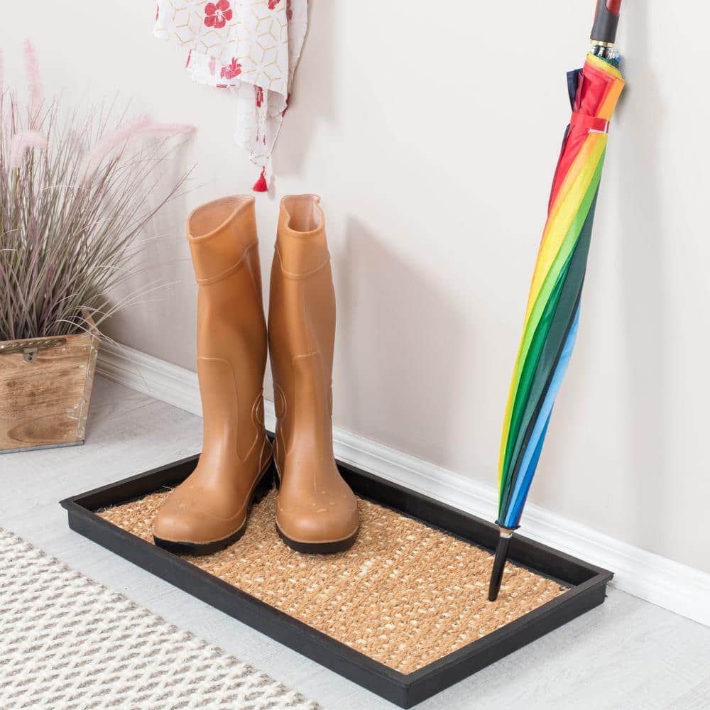 Natural Tan and Black Coir Outdoor Boot Tray