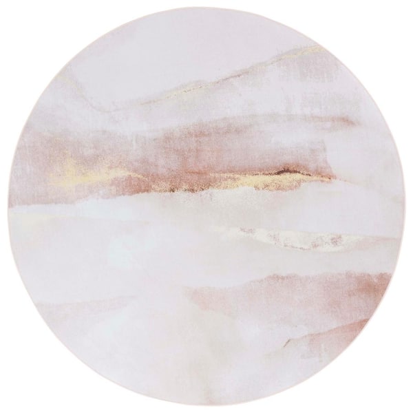 SAFAVIEH Tacoma Beige/Gold 8 ft. x 8 ft. Machine Washable Striped Abstract Distressed Round Area Rug
