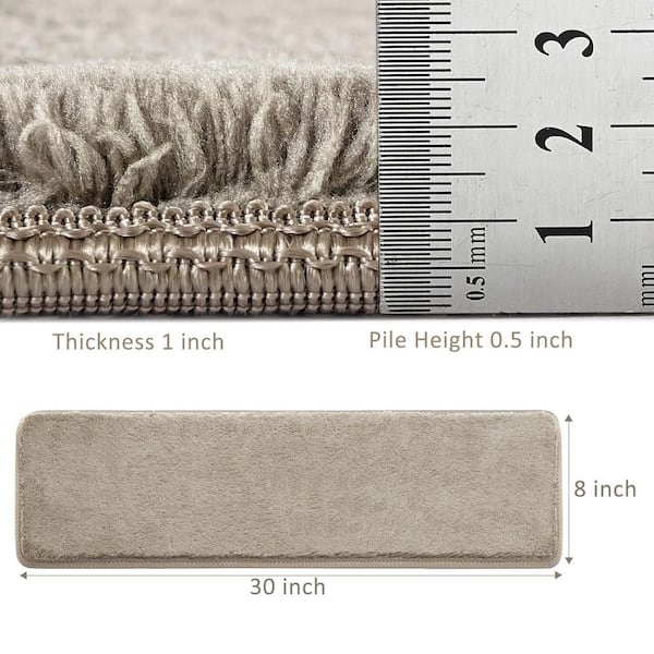 Plush Cream Gray 8 in. x 30 in. Carpet Stair Tread Cover Self Adhensive Reusable Indoor Mat Set of 12