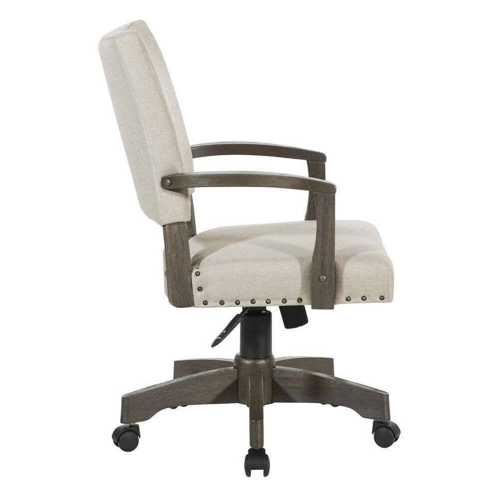 Santina Deluxe Ivory Fabric Banker's Chair with Antique Gray Wood Finish