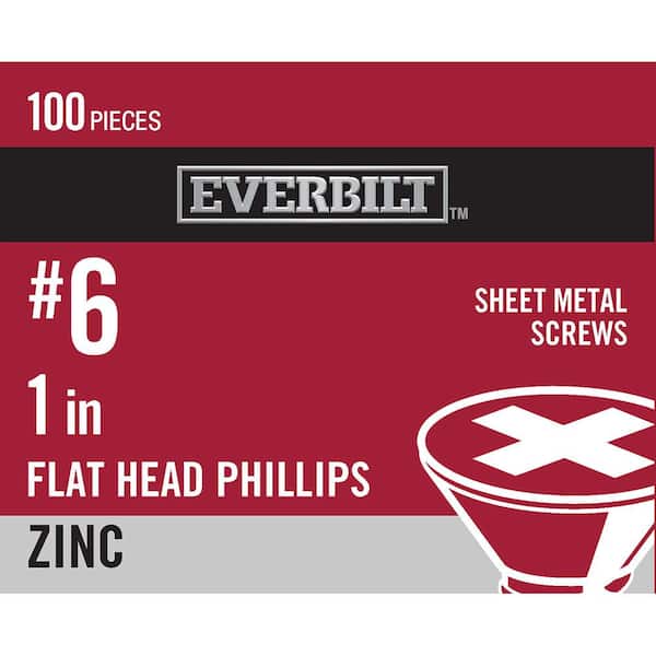 Everbilt #6 x 1 in. Phillips Flat Head Zinc Plated Sheet Metal Screw (100-Pack)