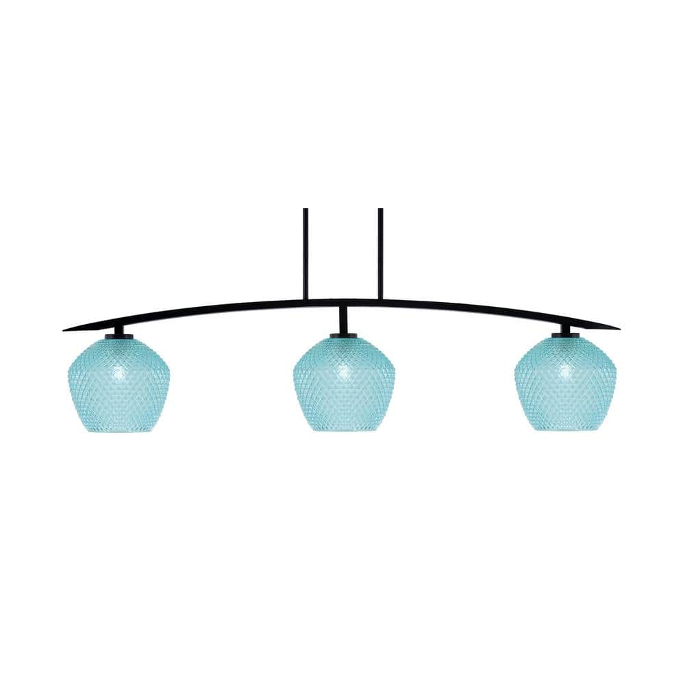 Siena 3-Light Matte Black Billiard Light with 9 in. Turquoise Textured Glas