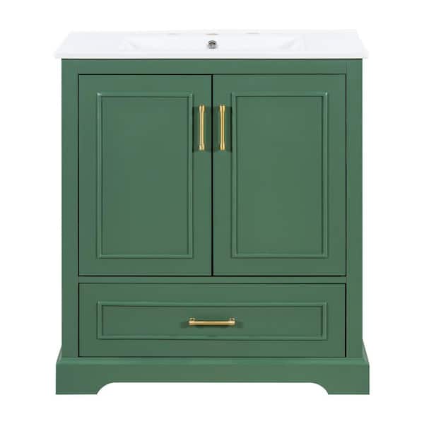 30 in. Freestanding Green Bath Vanity with White Ceramic Top Unassembled