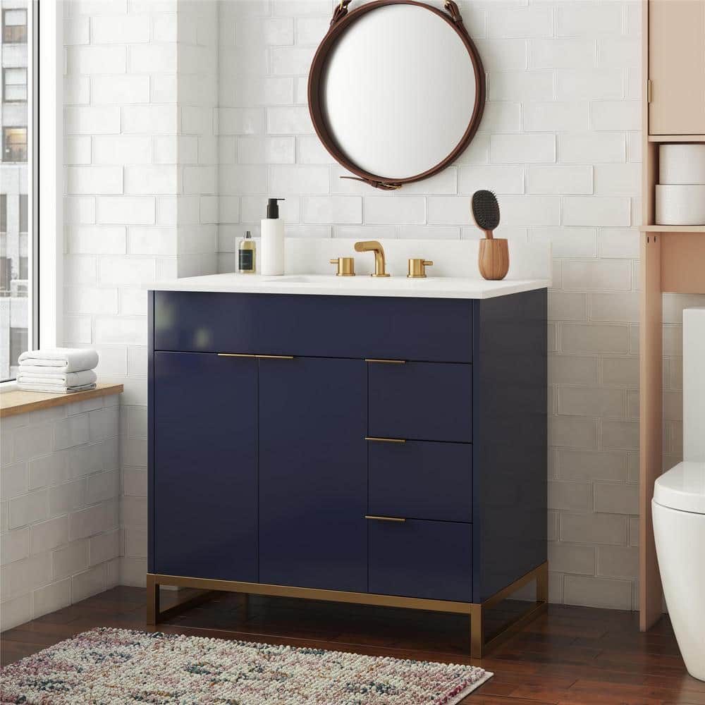 Leona 36" Navy and Gold Metal Bathroom Vanity