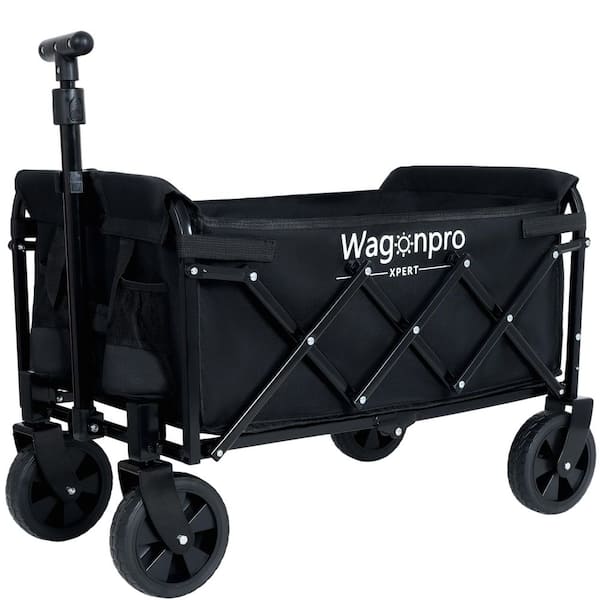 Black 3 cu. ft. Steel Garden Cart, Expandable Dual-Layer Utility Wagon for Camping, Shopping, Sports, Gardening, Fishing
