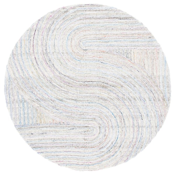 Southampton 6 ft. x 6 ft. Pink/Blue Meander Striped Round Area Rug