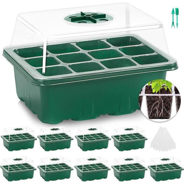 ATENGNES Seed Starter Trays with Humidity Dome Plant Starter Kit for Seeds Growing Starting (120 Cells Total Tray) (10-Pack)