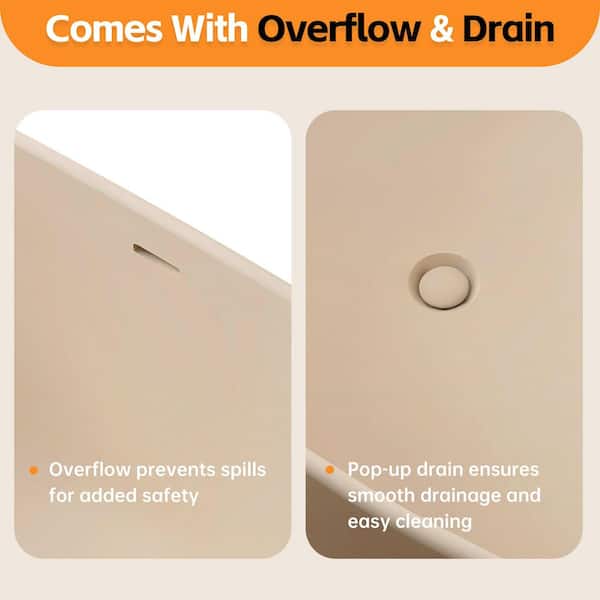 65 in. x 33 in. Stone Resin Freestanding Soaking Bathtub in Cream