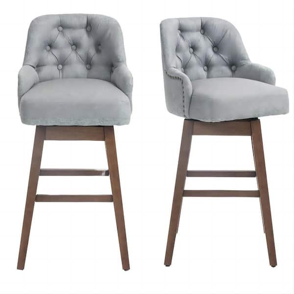 HOMEFUN 28 in. Modern Light Grey Linen Counter-Height Swivel Bar Stool with Wood Legs( Set of 2)