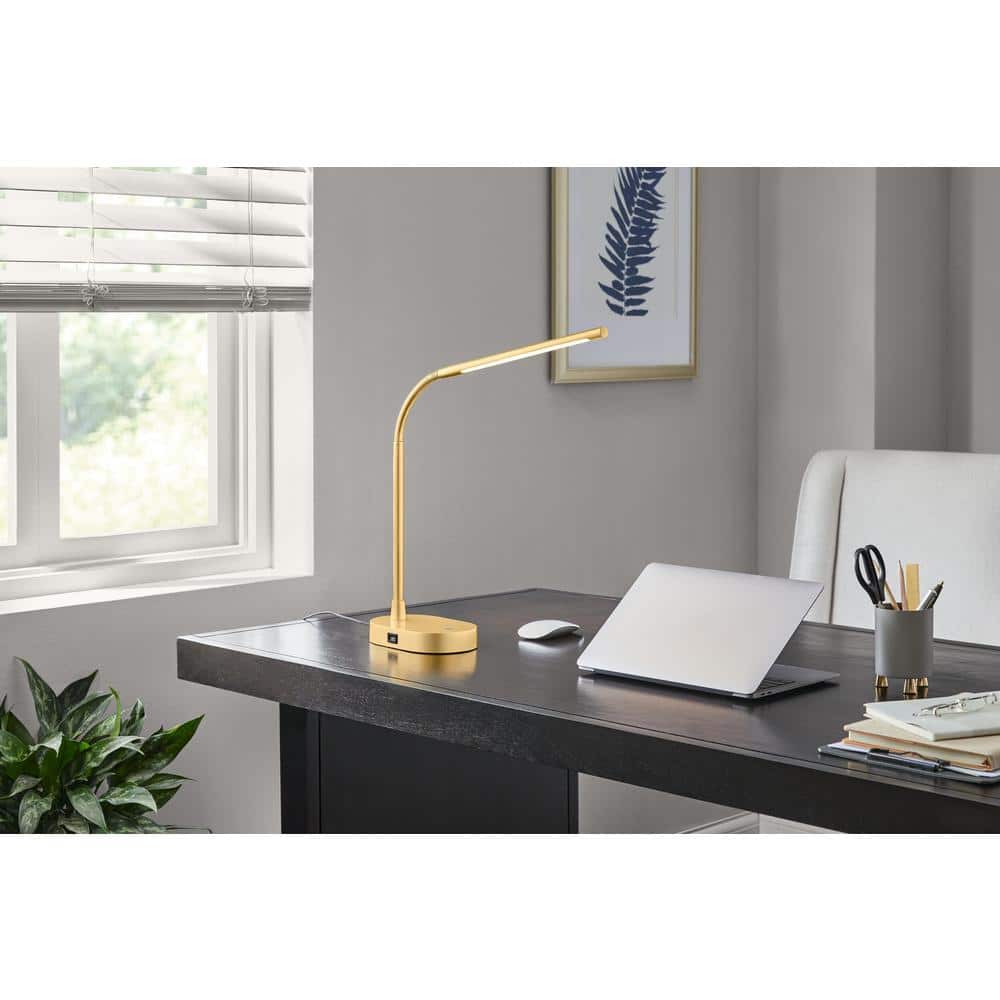 Hampton Bay 20 in. Gold LED Table Task Lamp with 5-Volt 2 Amp USB ...
